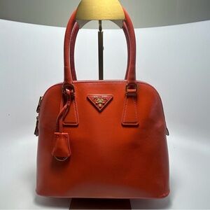 Prada Red Orange Small Saffiano Leather Hand Bag